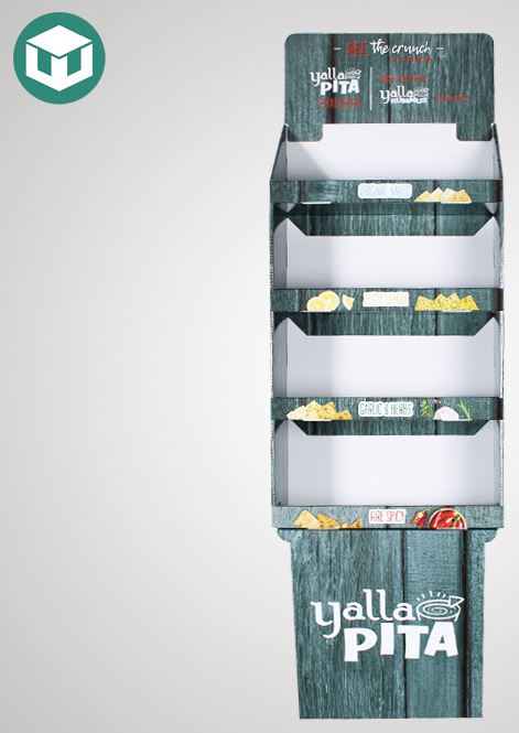3 Shelf Custom Printed Cardboard Floor Stand with Personalized Images on Header and Tiers