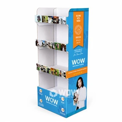 Cardboard Dog Food Display Stand With Tiered Shelves