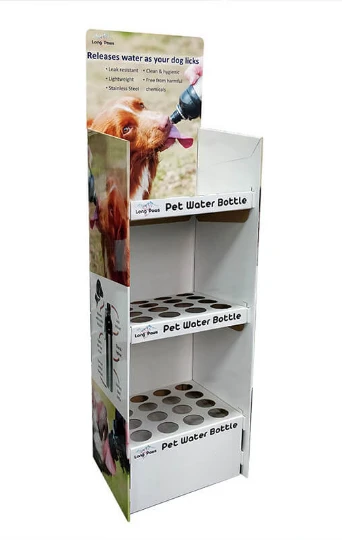 POP UP Floor Cardboard Pet Water Bottle Shelf Display Stands Racks For Pet Store