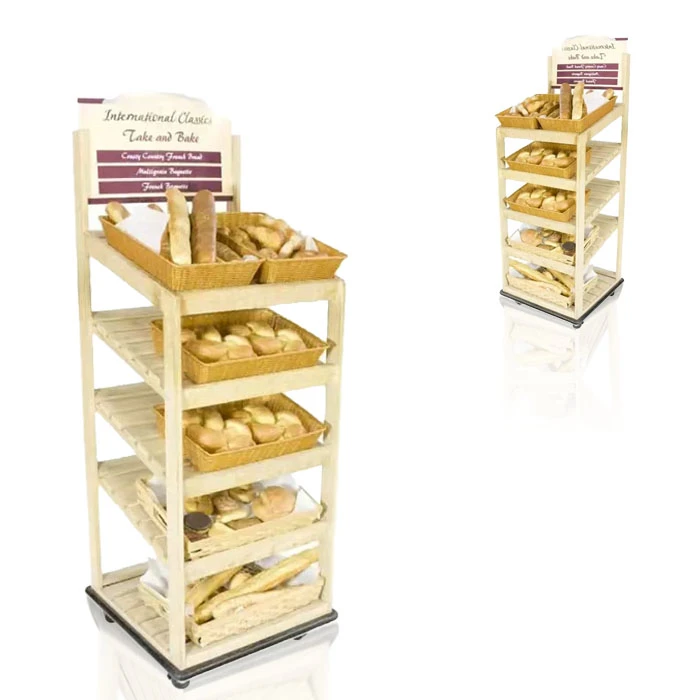 Wooden Bread Display Stand for Retail Floor Display