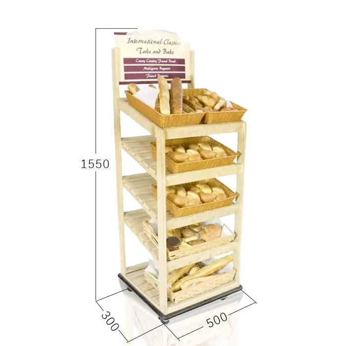 Wooden Bread Display Stand for Retail Floor Display